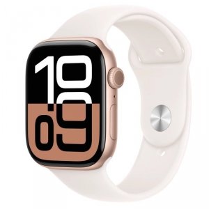 Apple Watch Series 10 GPS, koperta 46 mm z aluminium w kolorze różowego złota z paskiem sportowym w kolorze łagodnego różu - roz