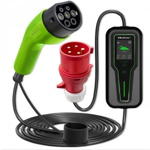 Qoltec Mobilna ładowarka do samochodu elektrycznego EV z regulacją 2w1  Typ2 | 11kW | 3 Fazy | CEE 5 PIN | LCD | Przenośna | Wal
