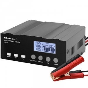 Qoltec Inteligentna mikroprocesorowa ładowarka 12V | 12.6V | 24V |Prostownik z funkcją naprawy do akumulatora AGM GEL LiFePO4 | 