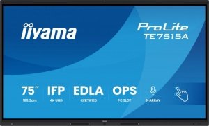 IIYAMA Monitor 75 cali TE7515A-B1AG IPS,4K,40pkt,550cd,DeepContrast-IR+,    HDMI x2,DP,USB-C, 2 x 20W, OPS Slot x1, 5xUSB, 2xRJ45,8-Array,EDLA, WiFi,PiP, iiW
