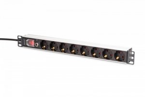 Digitus Listwa zasilająca PDU Rack 19 z zabezpieczeniem przeciążeniowym, 8 gniazd Schuko CEE 7/3 (45°), kabel 2m wtyk Unis