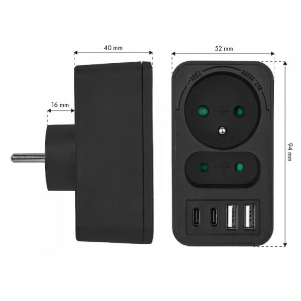 Maclean Rozdzielacz na 2 gniazda MCE249 F/B