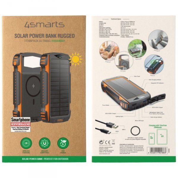 4smarts Powerbank Solarny 20000mAh TitanPack Rugged Ultimag Czarny