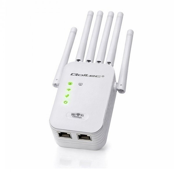 Qoltec Wzmacniacz syganłu WiFi 5 | Repeater | Access Point | AC1200 Mb/s| 6 anten | 2xRJ45 | 128MB