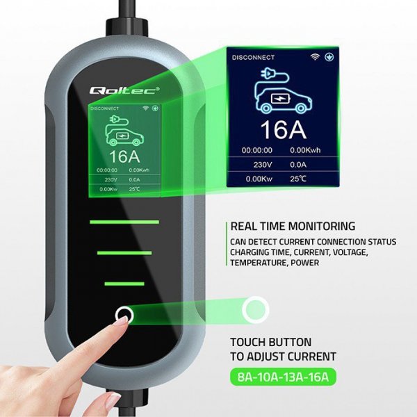 Qoltec Ładowarka do samochodu elektrycznego EV i hybryd | 11kW | 400V | CEE 16A | Wi-Fi | LCD | 5m