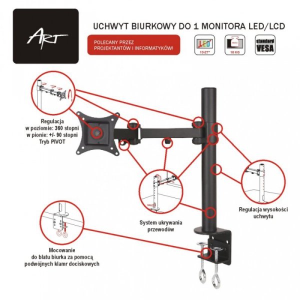 ART Uchwyt do monitora LCD 1monitor 13-27&#039;&#039; L01