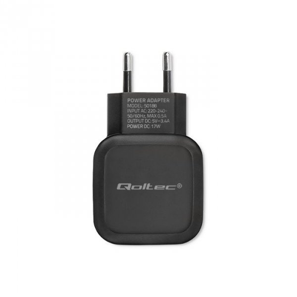 Qoltec Ładowarka sieciowa 17W | 5V | 3.4A | 2xUSB + kabel USB typC