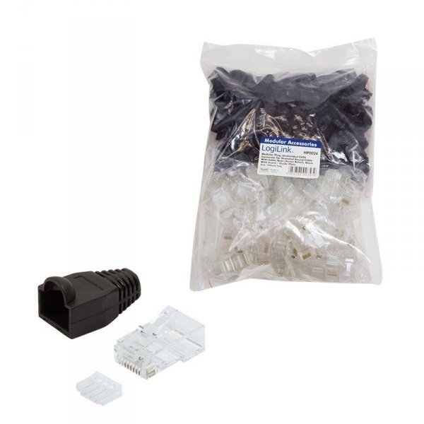 LogiLink Wtyki RJ45 CAT.6 100szt. UTP z osłoną, czarne
