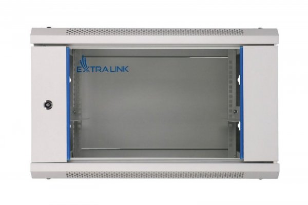 Extralink Szafka wisząca rack 6U 600x450 szara szklane drzwi