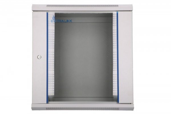 Extralink Szafka wisząca rack 12U 600x600 szara szklane drzwi