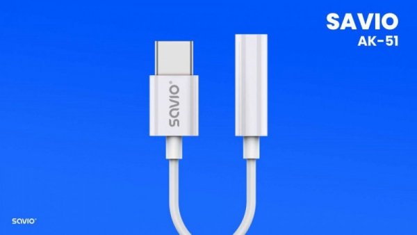 Savio Adapter USB-C - Mini Jack 3,5mm, Xiaomi, Huawei, Oppo,  AK-51