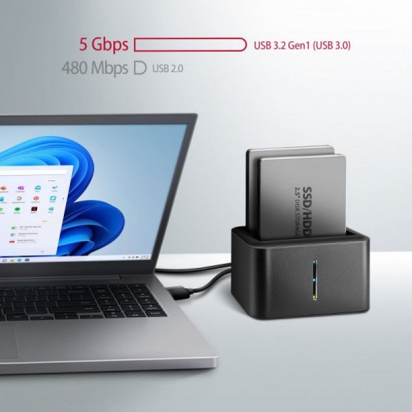 AXAGON ADSA-D25 MINI stacja dokująca USB 3.2 Gen 1 - 2x SATA 6G 2.5&quot; SSD/HDD CLONE