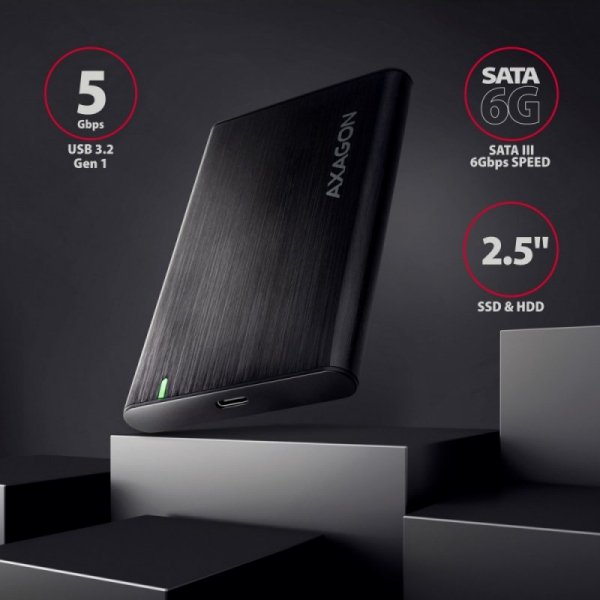 AXAGON EE25-A6C Bezśrubowa aluminiowa obudowa zewnętrzna USB-C 3.2 Gen 1 - SATA 6G dla 2.5&quot; SSD/HDD