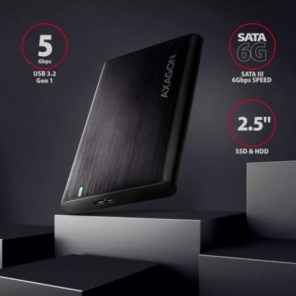 AXAGON EE25-A6M Bezśrubowa aluminiowa obudowa zewnętrzna USB 3.2 Gen 1 - SATA 6G dla 2.5&quot; SSD/HDD