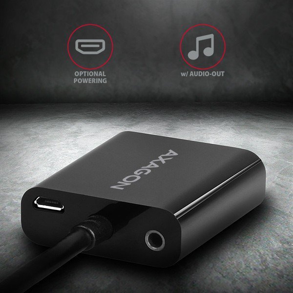 AXAGON RVH-VGAN Adapter aktywny HDMI -&gt; VGA FullHD, wyjście audio, micro USB złącze zasilania