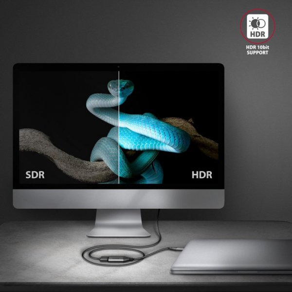 AXAGON RVC-HI2M Adapter aktywny USB-C -&gt; HDMI 2.0 4K/60Hz Aluminum, 25cm kabel