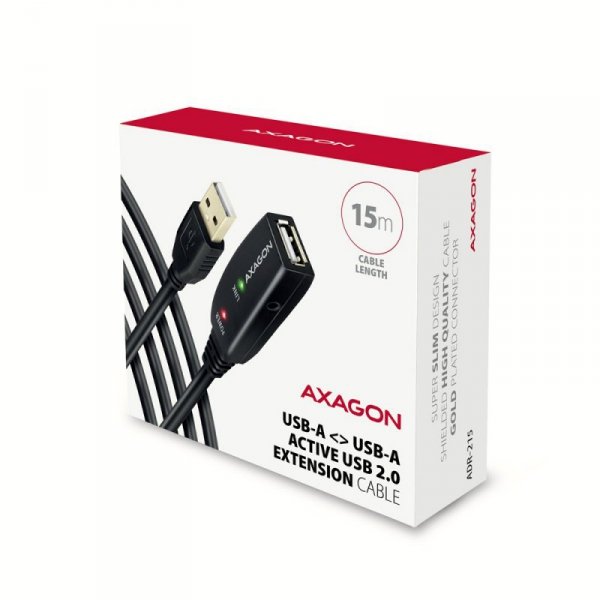 AXAGON ADR-215 USB 2.0 A-M -&gt; A-F aktywny kabel przedłużacz/wzmacniacz 15m