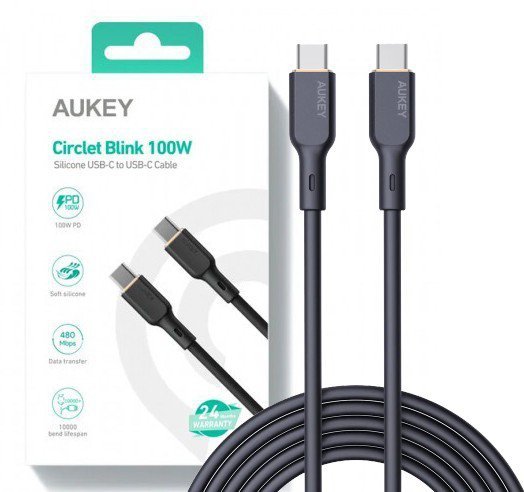 AUKEY CB-SCC102 kabel USB-C - USB-C 1.8m 100W PD 5A 20V silikonowy czarny