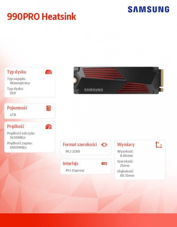 Samsung Dysk SSD 990PRO Heatsink NVMe 4TB MZ-V9P4T0CW