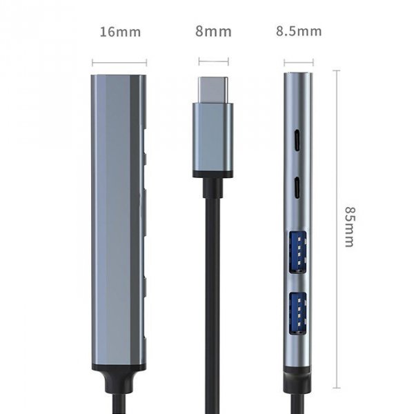 Qoltec HUB adapter USB-C 3.1 5w1 | USB-C PD | USB-C | 2x USB 2.0 | USB  3.0