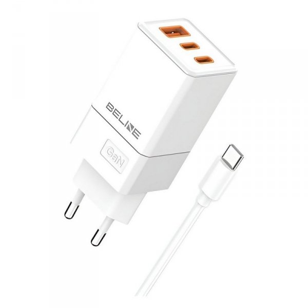 Beline Ładowarka sieciowa 65W GaN 2xUSB-C + USB-A+ kabel USB-C Biała