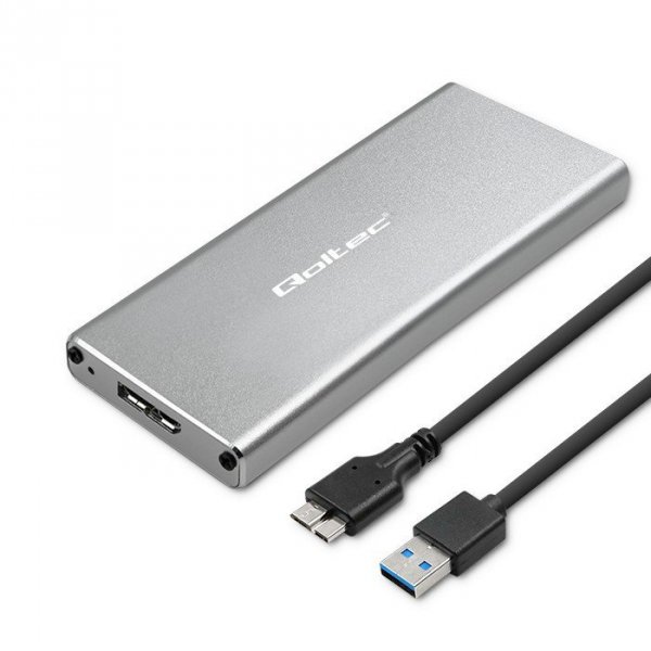 Qoltec Obudowa | kieszeń na dysk M.2 SSD | SATA | NGFF | USB 3.0 | Superspeed 5Gb/s | 2TB | Srebrna