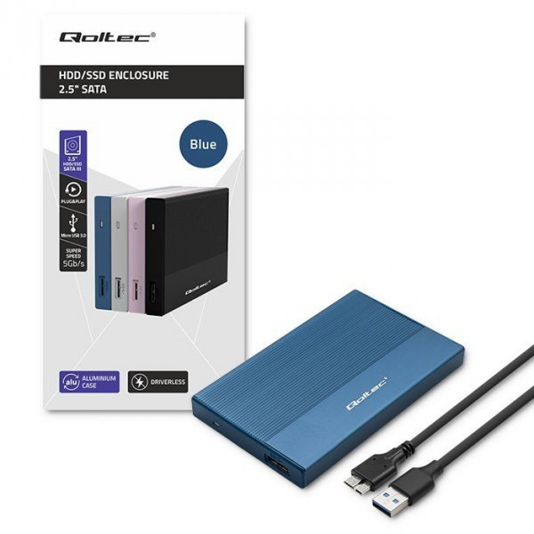 Qoltec Obudowa | Kieszeń na dysk SSD HDD 2.5&quot; | SATA | USB 3.0 | Super  speed 5Gb/s | 2TB | Niebieskia