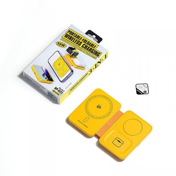WEKOME Ładowarka bezprzewodowa 3w1 z MagSafe do iPhone, Apple Watch i AirPods + lusterko (Żółta)
