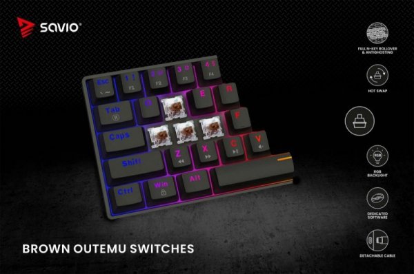 Savio Klawiatura mechaniczna BLACKOUT X2 OUTEMU Brown, Hot Swap