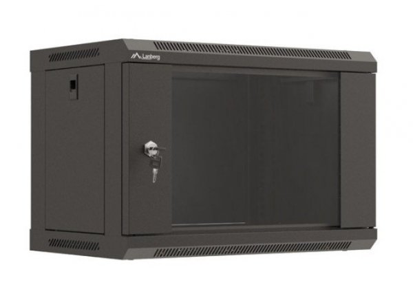 Lanberg Szafa instalacyjna rack wisząca 19&quot; 6U 540x350 czarna drzwi  przeszklone ( flat pack)