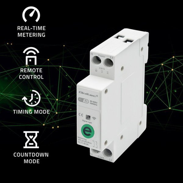 Qoltec Przekaźnik 63A na szynę DIN z licznikiem energii elektrycznej |  eWeLink od Sonoff | Wi-Fi | Dioda LED