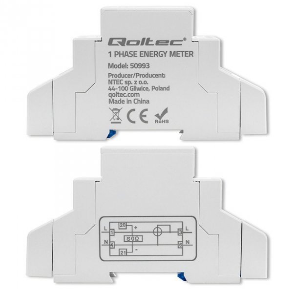 Qoltec Jednofazowy elektroniczny licznik | miernik zużycia energii na  szynę DIN | 230V | 30A | LCD | 1P