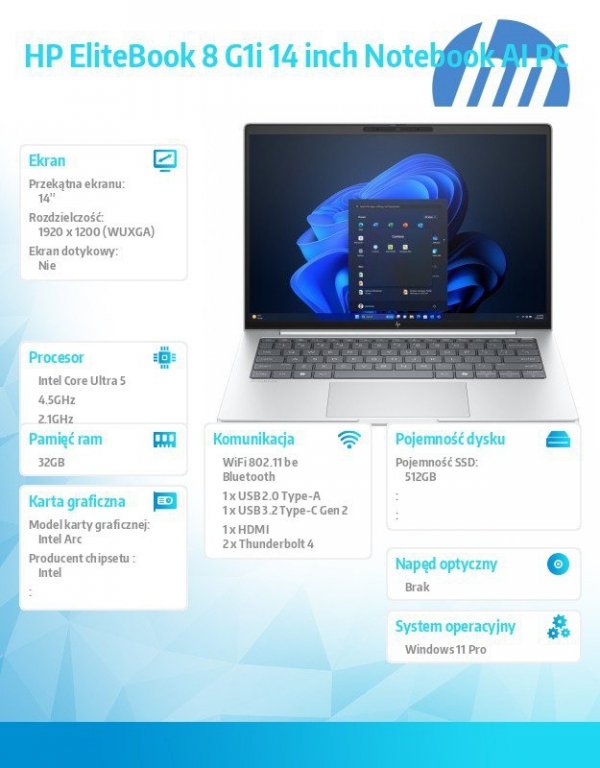 HP Inc. Notebook EliteBook 8 G1i U5-228V 512GB/32GB/W11P/14.0   C51GYET