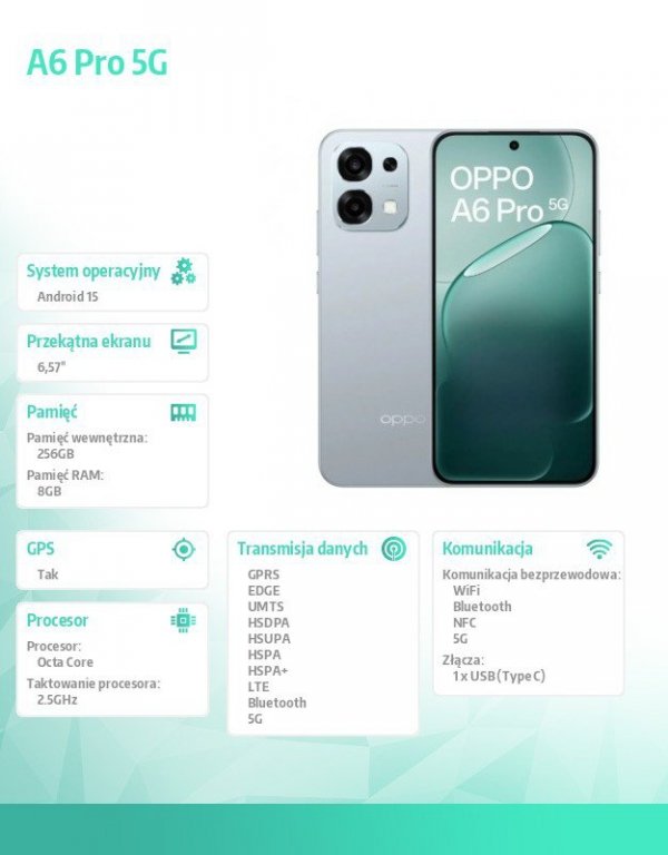 Oppo Smartfon A6 Pro 5G 8/256GB CPH2781 szary