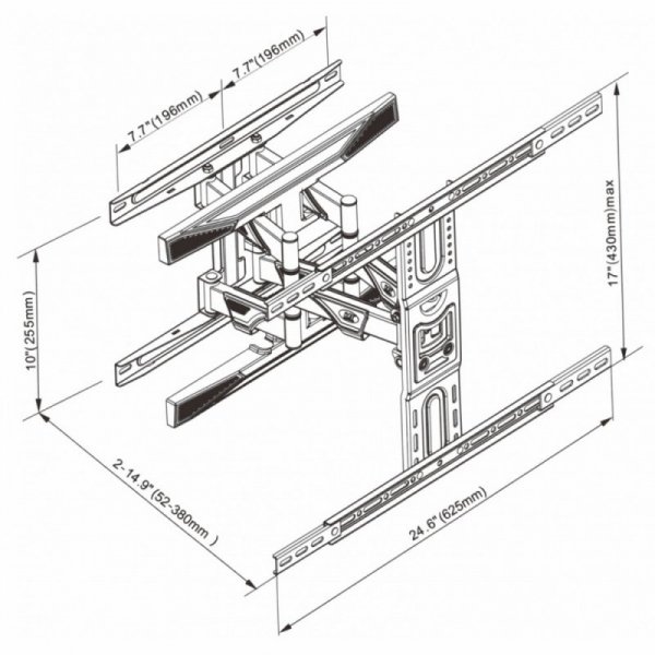 ART Uchwyt do TV LCD/LED 40-75" 45KG AR-99 reg.pion/poziom 52-380mm max VESA 600x400