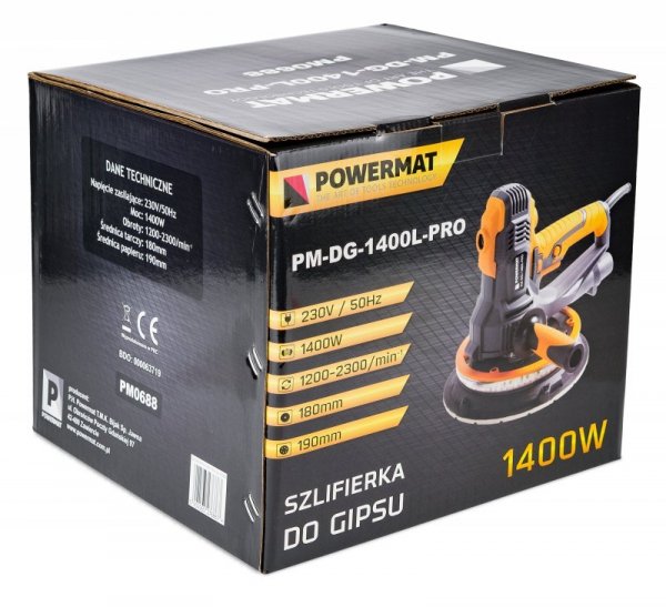 Szlifierka do gipsu PM-DG-1400L-PRO 1400W + LED + WOREK