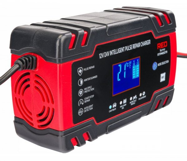 Prostownik AKUMULATOROWY Mikroprocesorowy Samochodowy 12V/24V 8A Ładowarka RTPM0079