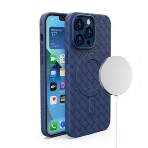 Etui pokrowiec plecionka do iPhone 15 Pro Max z MagSafe Woven Case granatowy
