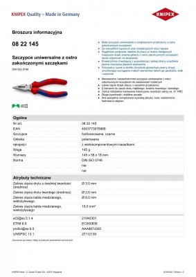 SZCZYPCE UNIWERSALNE Z OSTRO ZAKOŃCZONYMI SZCZĘKAMI 145MM