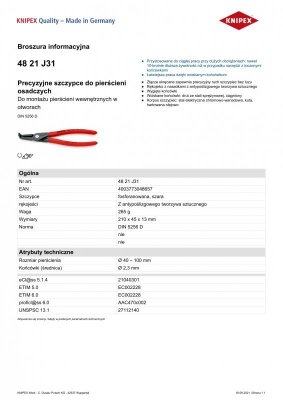 PRECYZYJNE SZCZYPCE DO PIERŚCIENI WEW.WYGIĘTE 210MM