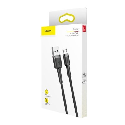 Wytrzymały elastyczny kabel przewód USB microUSB 1.5A 2M czarno-szary