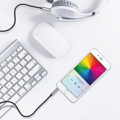 Kabel przewód audio AUX do głośnika 2x mini jack 3.5mm męski 1.2m - czarny