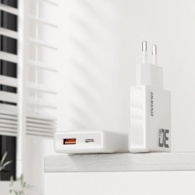 Ładowarka sieciowa GaN 30W USB-A - USB-C z kablem USB-C - biała