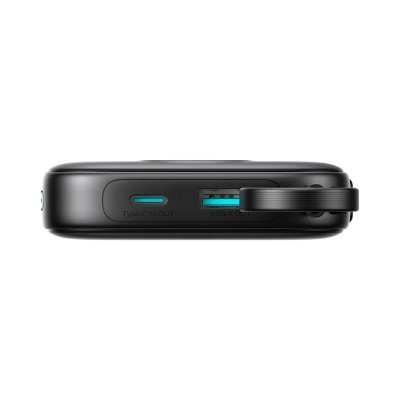 Powerbank 10000mAh z wbudowanym kablem 22.5 iPhone Lightning USB-C 0.25 cm - czarny