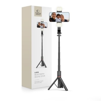Selfie stick kijek do zdjęć Bluetooth z tripodem lampą LED do 105cm - czarny