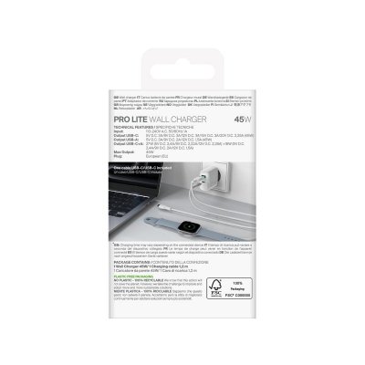 Ładowarka sieciowa USB-C USB-A PD z kablem USB-C 45W - biała
