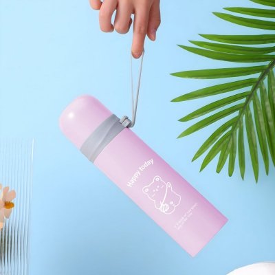 Termos turystyczny próżniowy do kawy herbaty z uchwytem STAL 500 ml - różowy