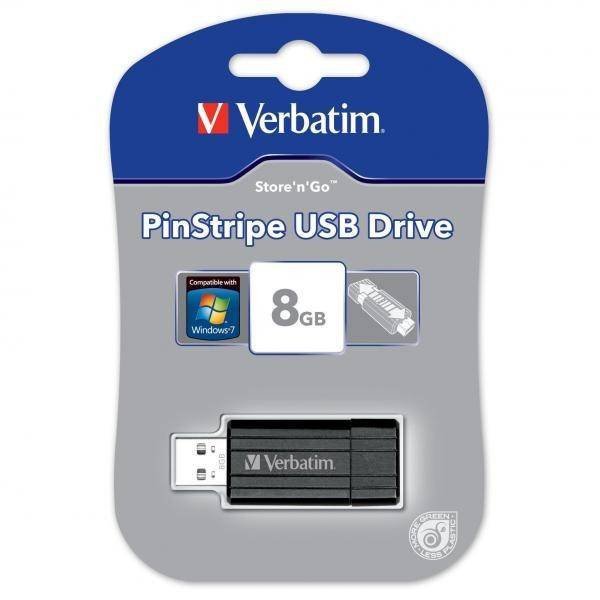 VERBATIM USB FLASH DISK, USB 2.0, 8GB, PINSTRIPE, STORE N GO, CZARNY, 49062, USB A, Z WYSUWANYM ZŁĄCZEM