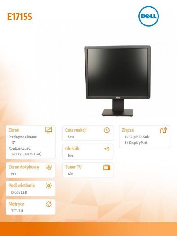 DELL MONITOR 17 E1715S LCD TN (1280X1024)/5:4/VGA/DP/3Y PPG