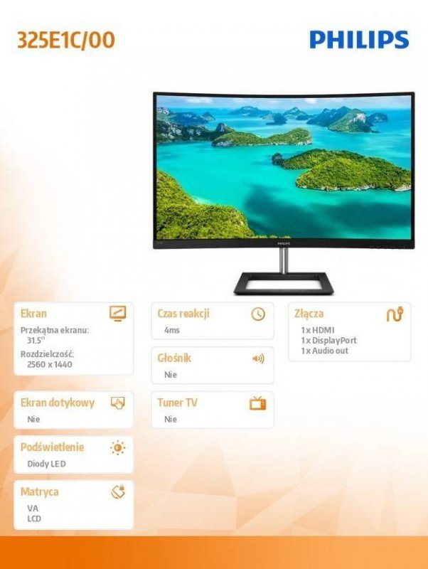 PHILIPS MONITOR 325E1C 31.5&#039;&#039; CURVED VA HDMI DP